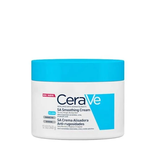 CeraVe SA Crema Alisadora Anti-rugosidades, Para Pieles Secas, Ásperas y Con Imperfecciones, Para Rostro y Cuerpo, Exfolia e Hidrata, Con Ceramidas, Ácido Salicílico y Ácido Hialurónico, 340ml