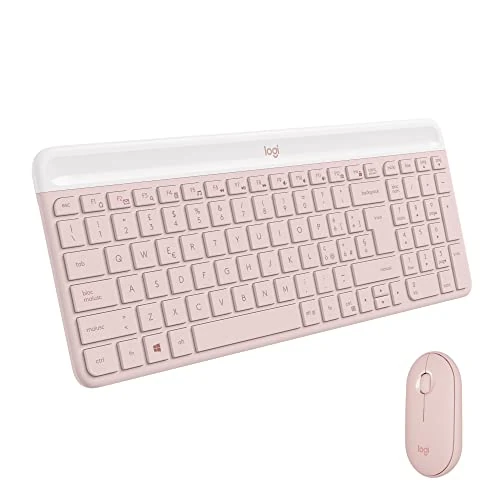Logitech MK470 Combo con Teclado y Ratón Inalámbrico Estilizado - Compacto, Silencioso, Receptor USB 2.4 GHz, Conectividad Plug n' Play - Disposición QWERTY Italiano - Rosa