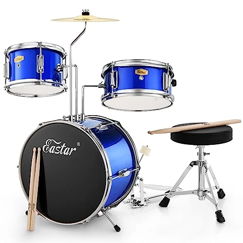 Eastar Kit Batterie Enfant 14" avec Tabouret, Cymbale, Pédale et Baguettes