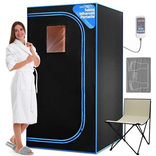 Offerta a tempo: SereneLife Sauna a Vapore Portatile, Sauna Monoposto da Casa, Bagno Turco, Sauna Infrarossi con Tappetino Scaldapiedi e Sedia Portatile, Cabina Domestica per Spa - 0.00% da 306.32 € a 306.32 €