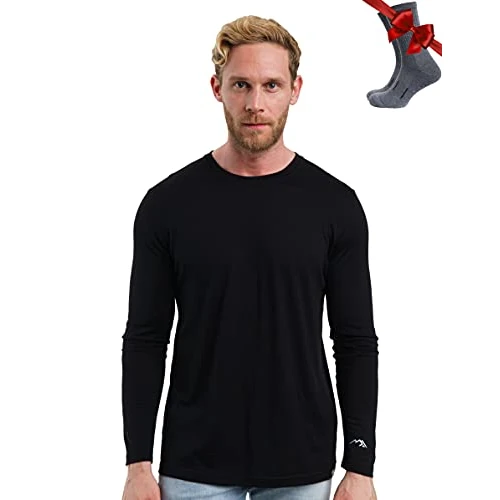 Zeitlich begrenztes Angebot: Merino.tech 100% Merino Unterwäsche Herren - Merino Langarmshirt Herren Atmungsaktiv Und Feuchtigkeitsableitend + Wollsocken (165 Black, Large) von 57.99 € auf 49.29 € (15% Rabatt)