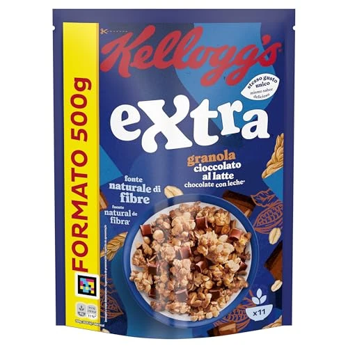 Offerta a tempo: Kellogg's Cereali Extra | Gusto Cioccolato al Latte | Granola con Avena Croccante | Confezione Singola da 500g (1 x 500g) - 21% da 3.79 € a 2.99 €
