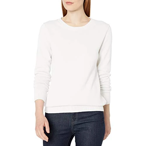 Offerta a tempo: Amazon Essentials Maglione A Girocollo in 100% Cotone (Disponibile in Taglie Forti) Donna, Bianco, S - 40% da 24.70 € a 14.92 €