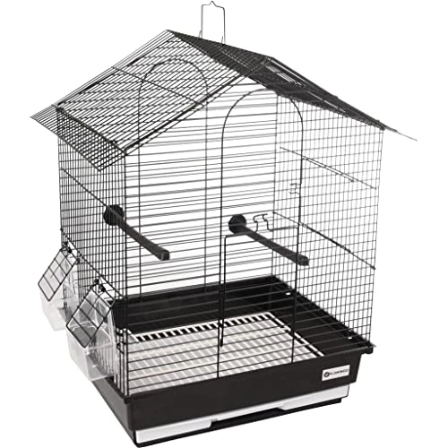 Offerta a tempo: Flamingo Gabbia per uccelli - Voliera - Nusa Nero – 39×31×46 cm – 2 posatoi, 2 mangiatoie estraibili, 2 porte, cassetto in plastica estraibile, design con tetto a casetta - 0.00% da 47.89 € a 47.89 €