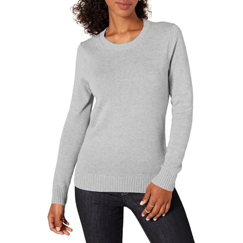 Offerta a tempo: Amazon Essentials Maglione A Girocollo in 100% Cotone (Disponibile in Taglie Forti) Donna, Grigio Chiaro Puntinato, M - 43% da 27.60 € a 15.70 €