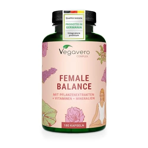 Tijdelijke aanbieding: Vegavero Vrouwelijke balans | 180 capsules | Hormoonbalans | Kuisbes, vrouwenmantel, ijzer, Quatrefolic® foliumzuur, Actrisave® | Cyclusbalans | Vegan | Zonder additieven van 21.99 EUR naar 18.69 EUR (korting 15%)
