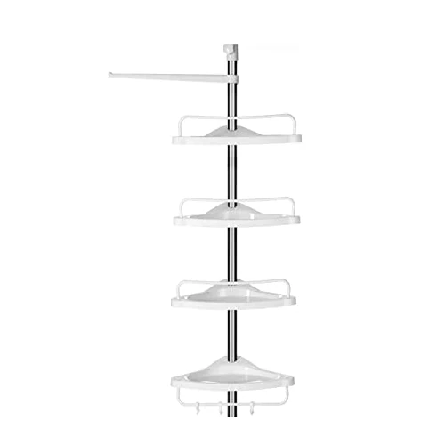 Offerta a tempo: SONGMICS Mensola Doccia Telescopica e Regolabile, Scaffale Angolare Bagno, Altezza Totale 95-300 cm, Acciaio Inossidabile, 4 Ripiani, 3 Ganci, 1 Portasciugamani, Color Argento e Bianco BCB02SW - 21% da 25.99 € a 20.49 €