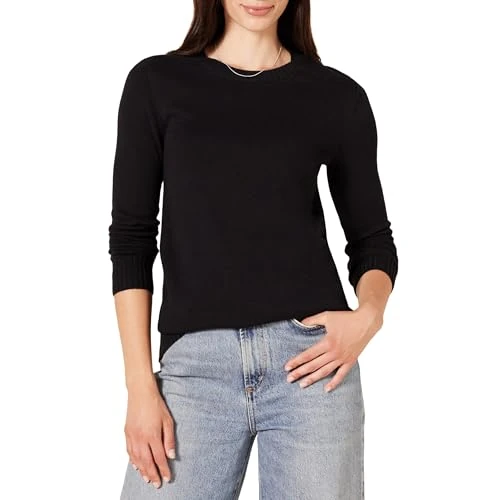 Offerta a tempo: Amazon Essentials Maglione A Girocollo in 100% Cotone (Disponibile in Taglie Forti) Donna, Nero, M - 36% da 24.70 € a 15.70 €
