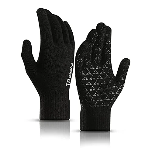 TRENDOUX Arbeitshandschuhe Winter, Handschuhe Herren Touchscreen Damen Handy - Rutschfester Griff - Elastische Manschette - Warm Gefüttert - Dehnbares Material - Thin Thermo Handschuhe - Schwarz L