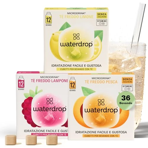 Limited-time offer: waterdrop® Microdrink Iced Tea Set | 36 Ice Tea Drops Cubes | Zero Sugar Powder | 3 Fruity Varieties: Black Tea + Peach, Green Tea + Lemon, Black Tea + Raspberry | Valuable Vitamins from 27.99 £ to 20.42 £ (save 27%)