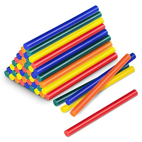 TROTEC Kolorowy zestaw prętów z klejem topliwym, 50 sztuk (średnica 11 mm) do klejenia i dekoracji drewna, tworzyw sztucznych, tekstyliów, kartonu, papieru, ceramiki, skóry, korka, szkła i metalu