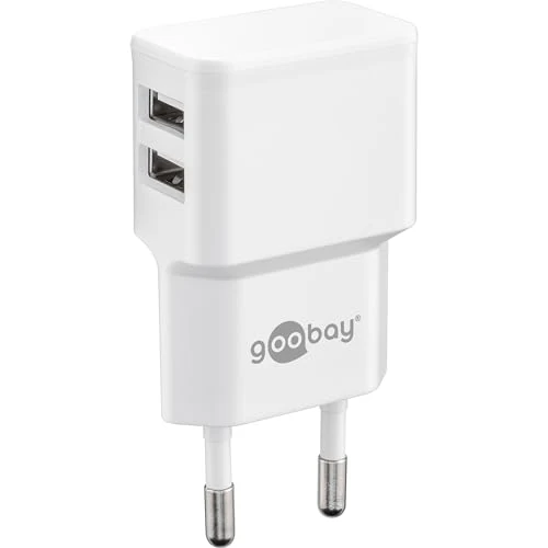 Offerta a tempo: Goobay 44952 Adattatore di alimentazione USB da parete 2,4 A (12W) / Adattatore alimentazione USB con 2x ingressi laterali USB/Per cavi ricarica per smartphone/Spina alimentazione/Bianco - 44% da 16.50 € a 9.21 €