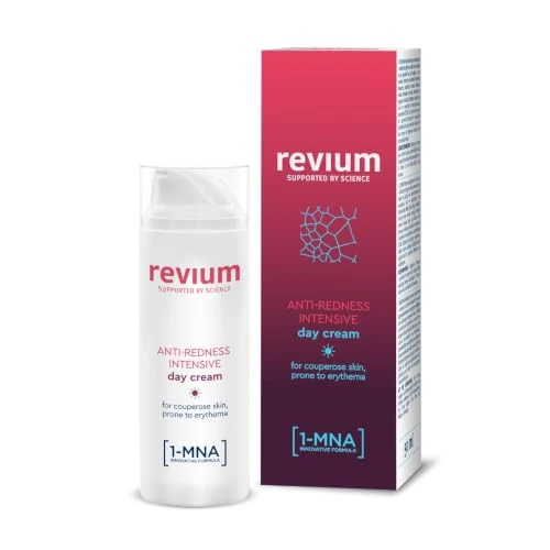 Offre limitée : Revium - Crème de jour anti-rosacée, rougeurs et couperose, pour peaux sujettes aux érythèmes, enrichie en filtres à rayons UVA/UVB, molécule 1-MNA, coralline officinale rouge et fruit d'acérola de 27.99 € à 27.99 € (0.00% de remise)