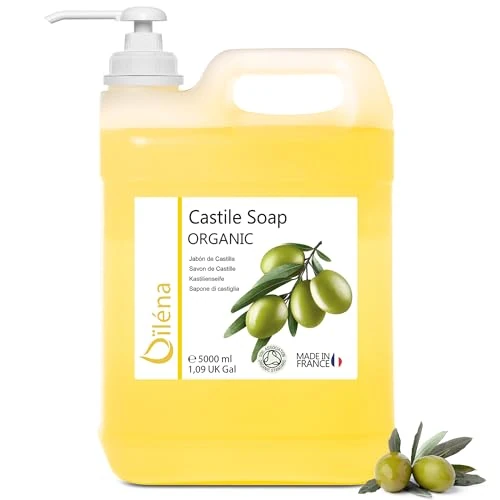 Autentico Sapone di Castiglia Biologico 100% Naturale e Vegan, Rimuove Punti Neri e Uso Multiplo, Adatto a Pelli Sensibili, Senza Parabeni e Siliconi, 5000 ml