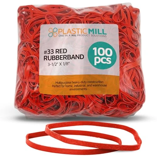 PlasticMill Orange Rubber Bands Size 33 (3 1/2" x 1/8") - #33 Rubber Bands Office Supplies - Strong, Elastic Bands for Crafts, Balloon Garland, Cash, File Folders (100-Pack)