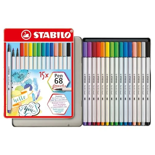 Limited-time offer: Premium Fiber-Tip Pen with Brush Tip - STABILO Pen 68 brush - Tin of 15 - Assorted Colors from $34.28 to $34.28 (save 0.00%)