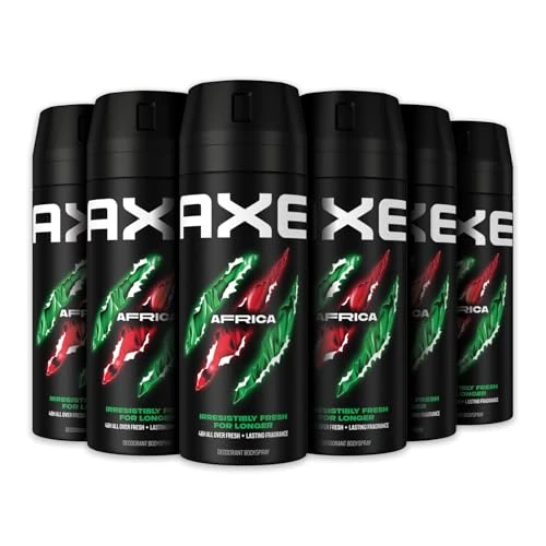 Offerta a tempo: Axe Deodorante Uomo, Axe Africa, Freschezza Fino a 48h di Protezione, Deodorante Spray, Senza Sali di Alluminio, Adatto per Ascelle e Corpo*, Tecnologia Proteggi Odori, 6 Pezzi da 150 ml - 33% da 23.94 € a 15.99 €