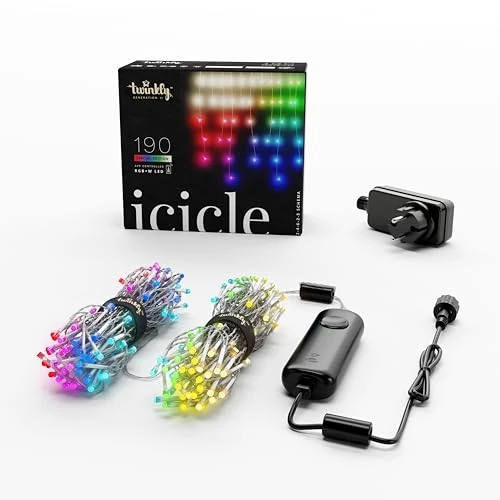 Twinkly Icicle 190 LED RGB+Wit, LED Cascade Lights Buiten en Binnen, Slimme Multicolor RGB en Witte Verlichting, Compatibel met Alexa, Google Home, IP44, App Control, Transparante Draad, 5.5m