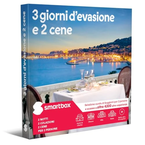 Offerta a tempo: Smartbox - Cofanetto Regalo 3 Giorni d'evasione e 2 cene - Idea Regalo Gourmet - 2 Notti con Colazione e 2 cene per 2 Persone - 0.00% da 229.90 € a 229.90 €