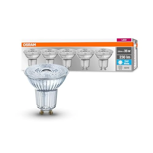 OSRAM LED Base PAR16, Sockel: GU10, Nicht Dimmbar, Kaltweiß, Ersetzt eine herkömmliche 35 Watt Lampe, 36 Grad Abstrahlwinkel, 5-er Pack