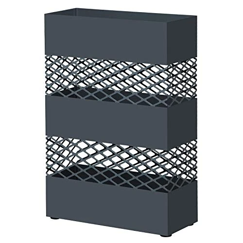 SONGMICS Metal Umbrella Stand Rectangular Umbrella Stand 28 x 12 x 41 cm with Water Catcher Tray Grid Design Anthracite LUC02AG