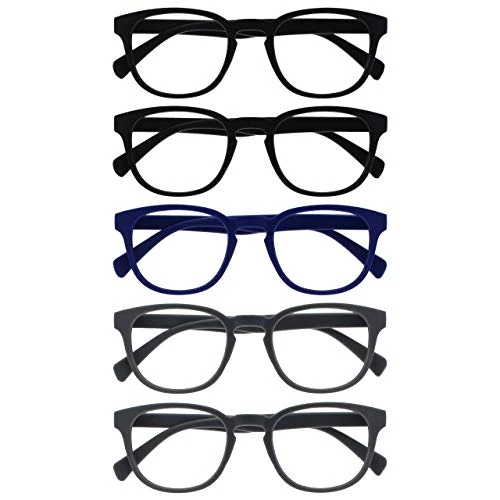 OPULIZE Pop Pack 5 Rétro Rond Noir Bleu Gris Hommes Femmes Lunettes De Lecture Charnières Ressort RRRRR2-11377 +1,00