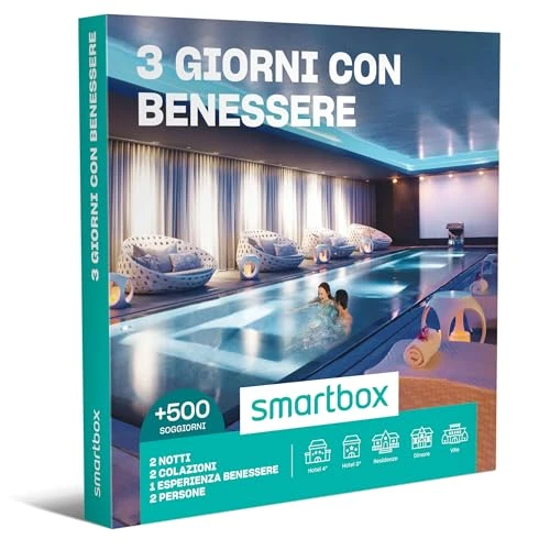 Offerta a tempo: Smartbox - Cofanetto Regalo 3 Giorni con Benessere - Idea Regalo per Lui e Lei - 2 Notti con Colazione e Pausa Relax per 2 Persone - 0.00% da 199.90 € a 199.90 €