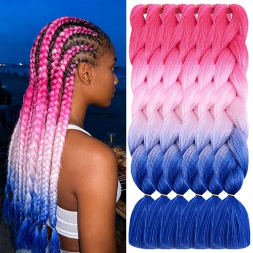 Offerta a tempo: Capelli Extension Per Treccine Africane Capelli,ShowJarlly 5 Pc Ombre Jumbo Treccia Capelli, 24"Sintetici Intrecciare I Capelli Estensioni Per Crochet Torsione(Pesca/Rosa Chiaro/Blu Royal) - 36% da 26.99 € a 17.18 €