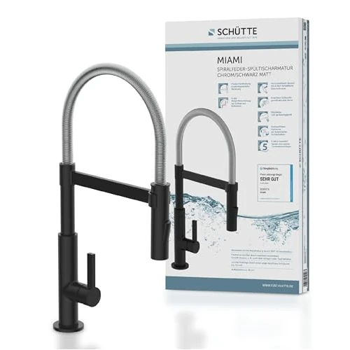 SCHÜTTE Miami 79146 - Rubinetto da cucina a 360°, miscelatore monocomando con doccetta magnetica estraibile, miscelatore per lavello da cucina, colore: nero