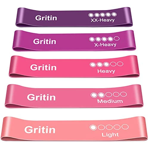 Offerta a tempo: Gritin Elastici Fitness, [Set di 5] Banda Elastica Fasce Elastiche di Resistenza di Lattice con Istruzioni per l'esercizio in Italiano e Borsa per Il Trasporto per Crossfit, Yoga, Pilates - 6% da 10.59 € a 9.99 €