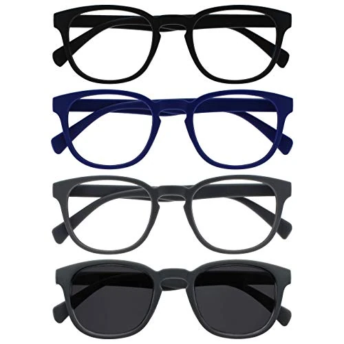 Offerta a tempo: OPULIZE Pop 4 Pacco Occhiali Da Lettura Con Lettore Sole Retrò Giro Liscio Nero Opaco — 20% da 16,50 € a 13,22 €