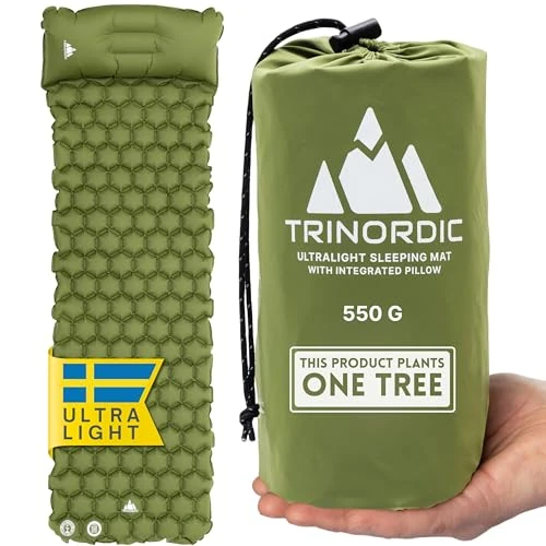 Limited-time offer: TRINORDIC Lightweight Inflatable Camping Mat - Built-In Pillow, 550g, Green from 27.99 £ to 27.99 £ (save 0.00%)