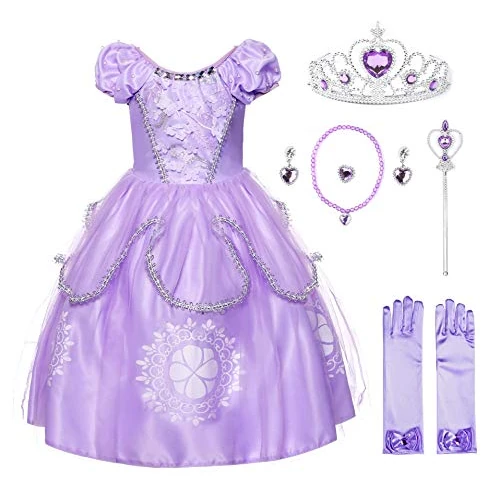 Offerta a tempo: JerrisApparel Ragazze Costume Principessa Compleanno Festa Vestito (7 Anni, Lilla con Accessori) - 14% da 28.99 € a 24.99 €