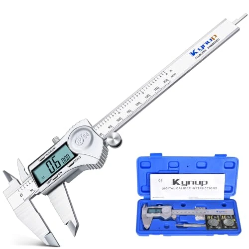 Offerta a tempo: Kynup Calibro Digitale IP54 Impermeabile, Professionale Micrometro in Acciaio da 150mm/6 Pollici, Ampio Display LCD, Pollici/Millimetri/Frazione Conversione Calibro Elettronico - 5% da 26.99 € a 25.64 €