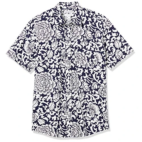 Tijdelijke aanbieding: Amazon Essentials Men's Poplin overhemd met normale pasvorm en korte mouwen, Zwart Wit Bloemig, XS van 24.49 € naar 24.49 € (0.00% korting)