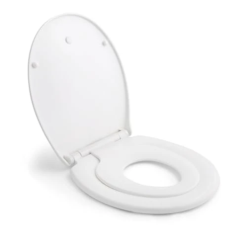 HIMIMI WC-Sitz mit magnetischem Kindersitz, Fallbremse und verstellbarem Scharnier, WC-Sitz aus Polyethylen für Erwachsene und Kinder (447 x 371 x 55 mm), U-Form, weiß