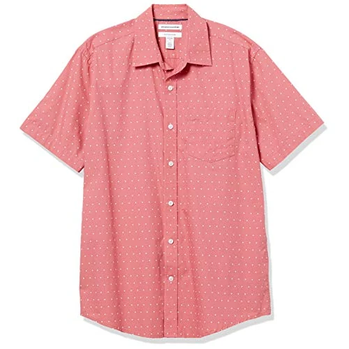 Offerta a tempo: Amazon Essentials Camicia in Popeline a Maniche Corte Regular Fit Uomo, Rosa Corallo Bianco Pois, XL - 0.00% da 18.88 € a 18.88 €