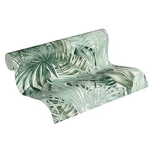 A.S. Création Palm Wallpaper Greenery Non-Woven Wallpaper 10.05 m x 0.53 m Green White Made in Germany 368201 36820-1