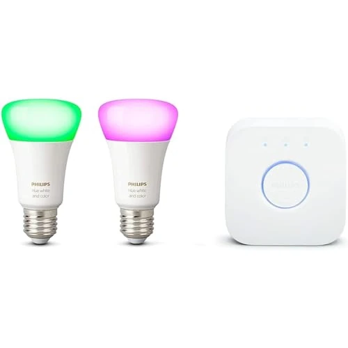 Offerta a tempo: Philips Hue White and Color Ambiance Starter Kit 2 Lampadine Smart con Bluetooth Attacco E27 e un Bridge Hue per Controllo del Sistema - 0.00% da 69.02 € a 69.02 €