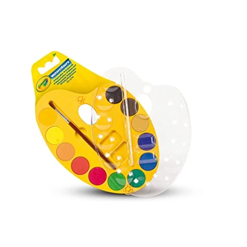 CRAYOLA - Set 12 Acquerelli con Pennello, Tavolozza Richiudibile con Coperchio, Attività Creativa per Bambini, Colori Assortiti, 53-8434