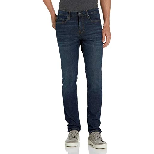 Amazon Essentials Vaqueros Elásticos y Cómodos de Corte Ceñido - Colores interrumpidos Hombre, Azul Oscuro Vintage, 35W / 29L