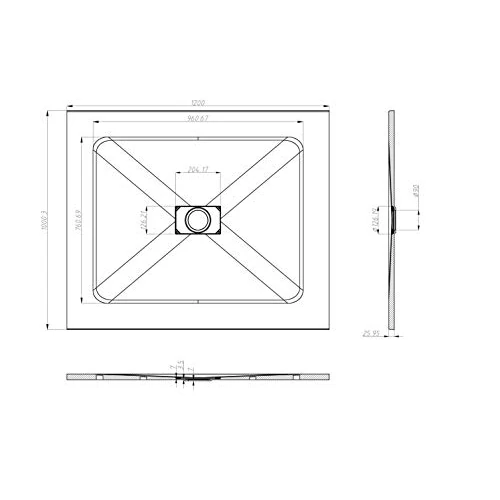 Duschtasse Höhe 2,6 cm aus Glas-Harz SMC Effekt Stein Schiefer inklusive Duschabtrennung (100 x 120 h 2,6 cm, Weiß)