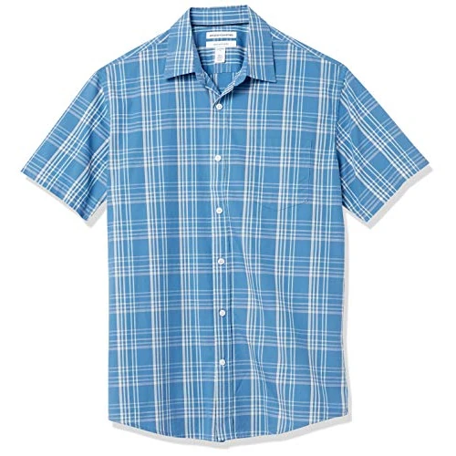 Limited-time offer: Amazon Essentials Men's Regular-Fit Short-Sleeve Poplin Shirt, Aqua Blue Checked, S from 13.58 £ to 13.58 £ (save 0.00%)