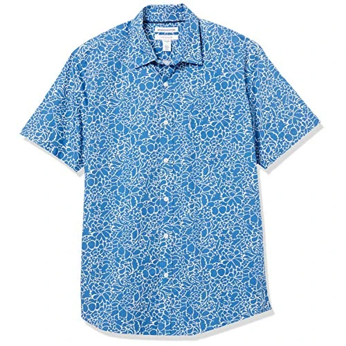 Zeitlich begrenztes Angebot: Amazon Essentials Herren Kurzärmeliges Hemd aus Popeline, Normale Passform, Marineblau Floral, L von 18.50 € auf 18.50 € (0.00% Rabatt)
