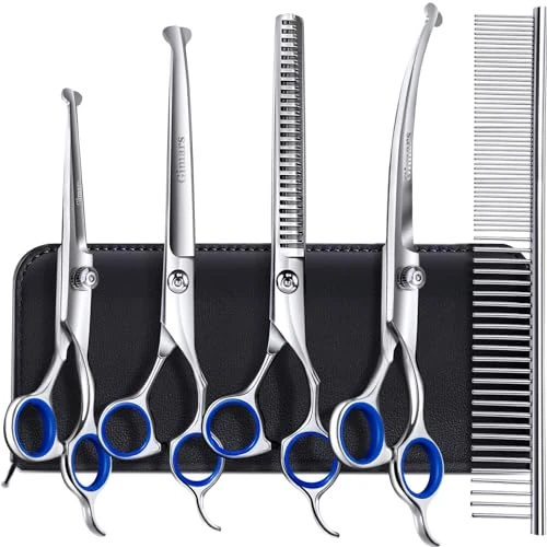 Limited-time offer: Gimars Professional 6 in 1 Dog Grooming Scissors 4CR Stainless Steel with Safety Round Tip, Heavy Duty Titanium Coated Pet Grooming Scissor for Dogs, Cats and Other Animals from 19.98 £ to 19.98 £ (save 0.00%)