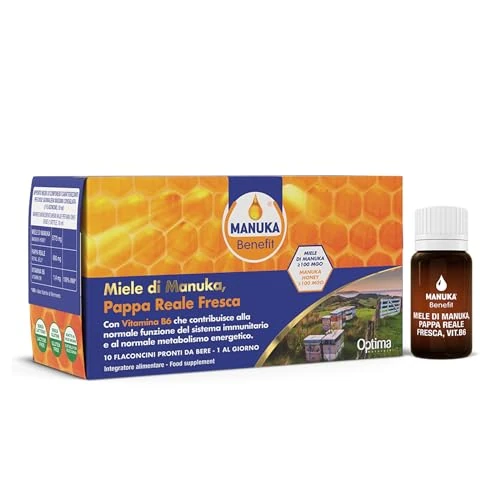 Offerta a tempo: Pappa Reale Fresca con Miele Di Manuka e Vitamina B6, 10 Flaconcini Da 10 ml con proprietà nutritive, per il benessere generale del sistema immunitario - 29% da 17.90 € a 12.79 €