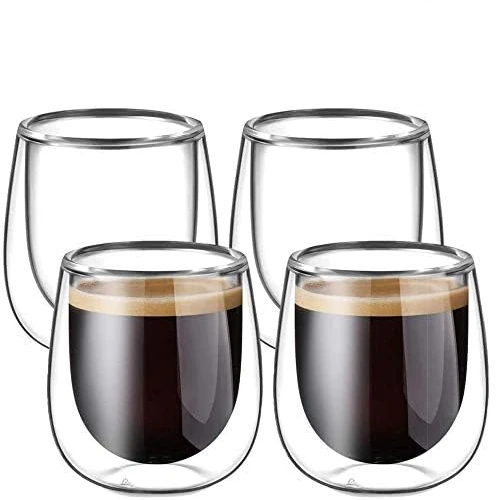 Oferta limitada: glastal 4 * 100ml (4oz) Tazas de Café de Cristal, Vasos de Espresso de Doble Pared Transparente,Tazas de Vidrio Borosilicato para Té, Café de 15.29 EUR a 15.29 EUR (ahorro 0%)