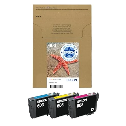 Epson Serie 603 Stella Marina - Cartucce originali per Stampante getto d'Inchiostro, Multipack 3 colori (Ciano, Magenta, Giallo) Formato STD, Stampe Casa/Ufficio fino 130 Pagine, Confezione EasyMail