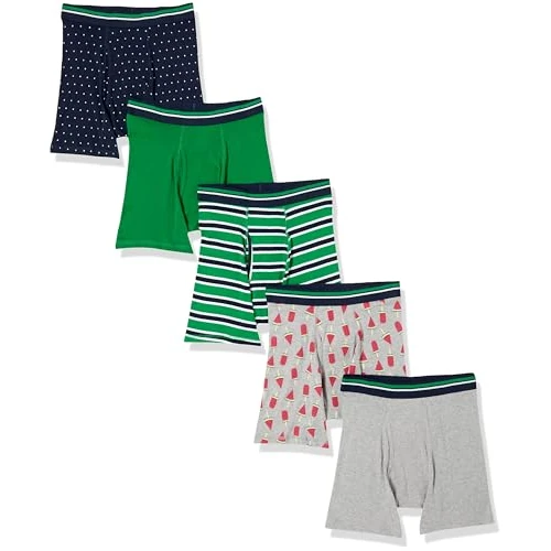 Offerta a tempo: Amazon Essentials Boxer Aderenti in Cotone Traspirante, Senza Etichette Uomo, Confezione da 5, Ghiacciolo/Grigio Puntinato/Pois/Righe/Verde, XS - 0.00% da 12.65 € a 12.65 €