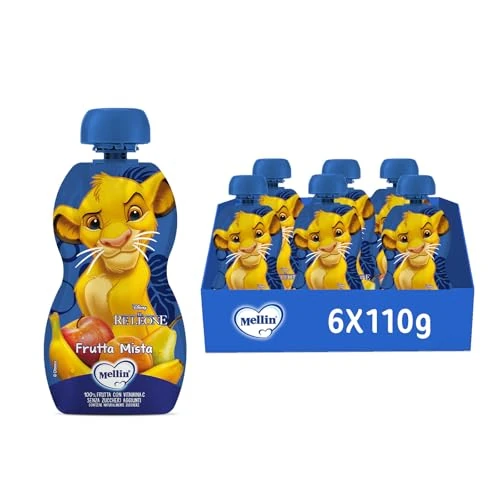 Offerta a tempo: Mellin, Pouch Disney Re Leone Merenda Frutta Mista - 6 Confezioni da 110 gr - 0.00% da 5.94 € a 5.94 €